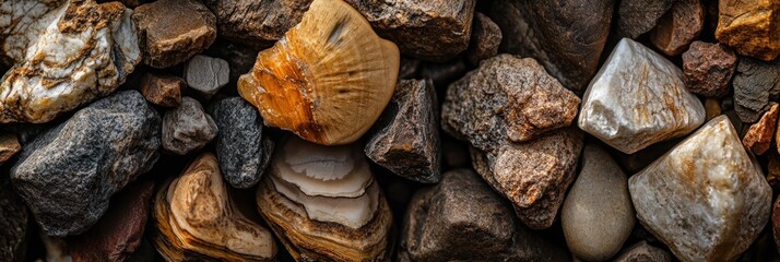 Aufkleber - Close-up view of various-sized and colored stones, showcasing textures and natural patterns.