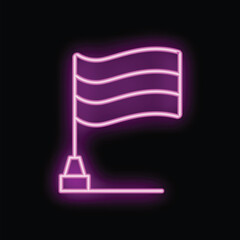 Wall Mural - neon pink flag waving on flagpole icon illustration on black background
