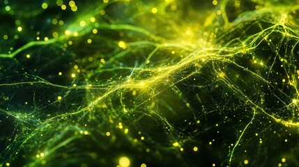 Leinwandbilder - Abstract green and yellow glowing energy lines and particles background.