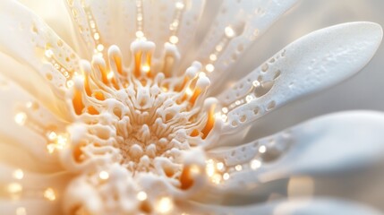 Aufkleber - Close-up of a white flower with glowing center and water droplets.