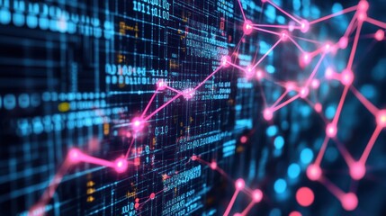 Aufkleber - Abstract digital network data flow visualization with glowing nodes and lines.