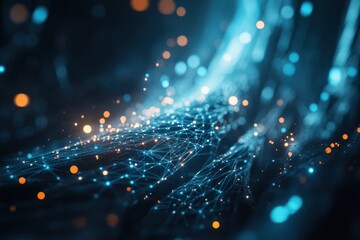 Poster - Abstract digital network connection with glowing particles and lines.