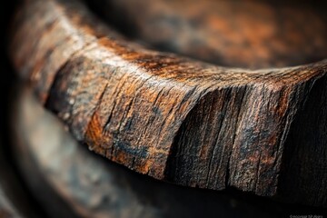 Poster - Close-up of dark, aged, wooden bowl with visible grain and texture.