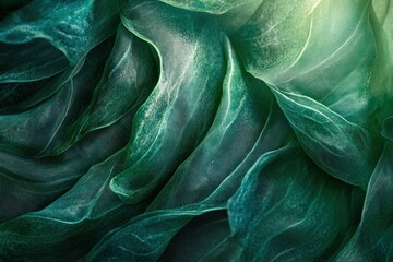 Aufkleber - Abstract close-up of translucent, overlapping green leaves with varying shades and textures, creating a flowing, organic pattern.