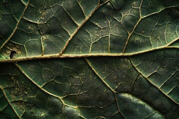 Aufkleber - Close-up of a dark green leaf's intricate vein texture and patterns.