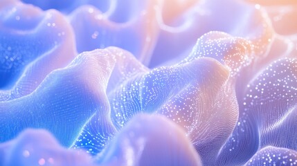 Aufkleber - Abstract wavy surface with glowing particles, blue and orange gradient.