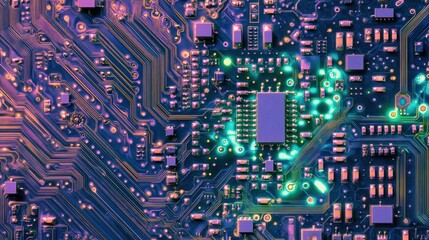 Aufkleber - Close-up of a circuit board with glowing components.