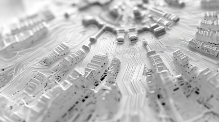 Aufkleber - Abstract white city model with intricate pathways and buildings.