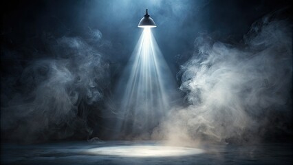 Wall Mural - Minimalist smoke photography features abstract white spotlights piercing hazy backgrounds, creating ethereal light and shadow.