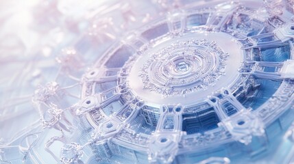 Poster - Intricate metallic circular structure, detailed gears and ornate design, futuristic technology concept.