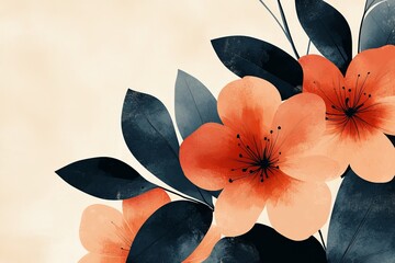 Aufkleber - This digital artwork showcases stylized orange blossoms with dark leaves against a soft background, using bold colors and modern design for a striking effect.