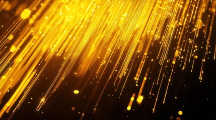 Leinwandbilder - Abstract golden light streaks and particles falling on black background. (1)
