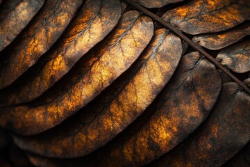 Leinwandbilder - Close-up of dried brown fern leaves showing intricate texture and veins.