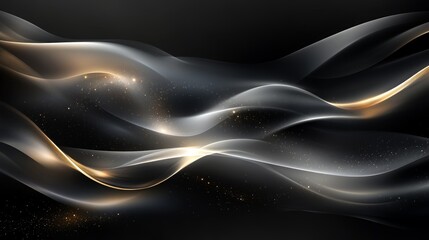 Poster - Abstract gold and grey waves on black background