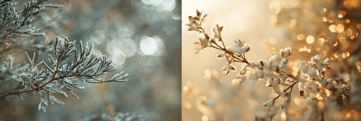 Poster - Frost-covered branches in contrasting light, showcasing winter textures and natural beauty.