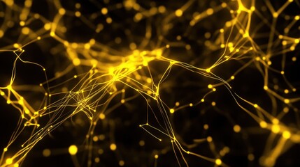Aufkleber - Abstract golden network connections, glowing lines and dots on black background.
