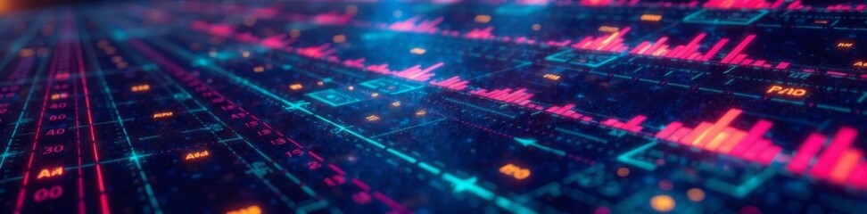 futuristic interface display screen with a vast grid of scrolling data lines, interactive interface,