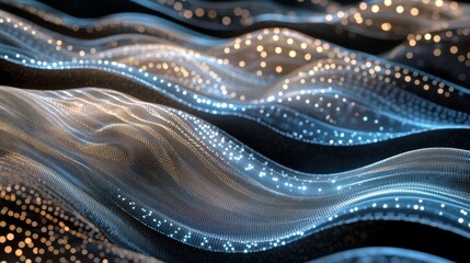 Leinwandbilder - Abstract flowing light waves with glowing particles.