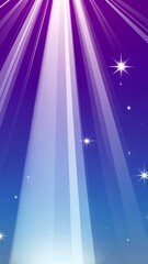 Wall Mural - Bright, radiant beams of light shine against a vibrant purple and blue background with twinkling stars