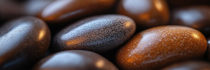 Poster - Close-up of smooth, oval-shaped stones in varying shades of brown and gray.
