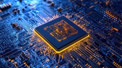 Aufkleber - Close-up of a glowing central processing unit (CPU) on a circuit board. (2)