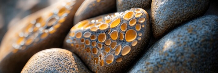 Fototapete - Close-up of porous, textured stones with holes, showing intricate detail and natural patterns.