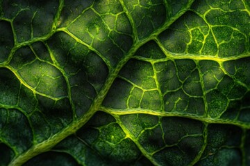 Poster - Close-up of a vibrant green leaf's intricate vein structure, illuminated by sunlight. (1)