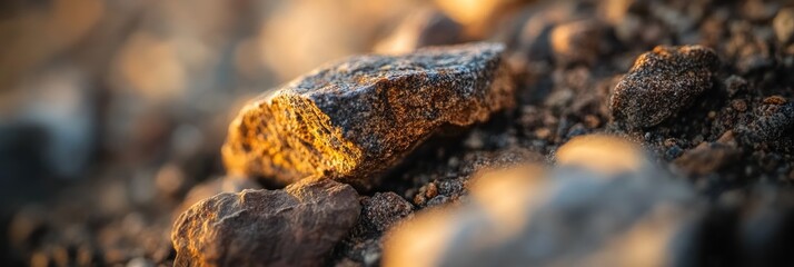Poster - Close-up of a sunlit rock amongst others, highlighting texture and color variations.