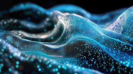Poster - Abstract blue wave with glowing particles.