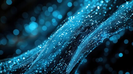 Leinwandbilder - Abstract blue particle wave with bokeh lights.