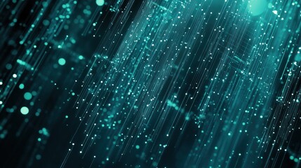 Aufkleber - Abstract teal digital data stream background with glowing particles and lines.