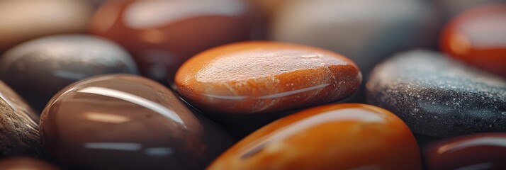 Poster - Close-up of smooth, polished stones in warm, earthy tones.