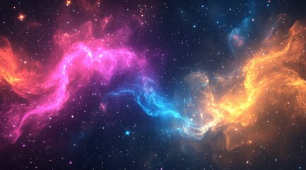 Wall Mural - colorful background with abstract waves and stars, a space nebula effect, soft glowing colors