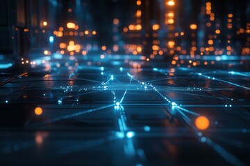 Aufkleber - Abstract glowing network grid pattern on futuristic surface.