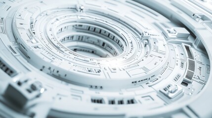 Fototapete - Abstract white circular technological design. (2)
