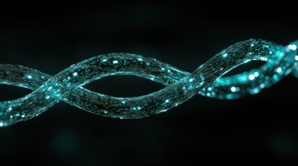 Poster - Abstract glowing teal double helix on black background.