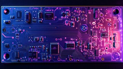 Aufkleber - Close-up of a vibrant circuit board with glowing components.