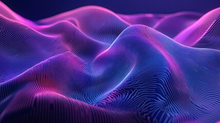 Poster - Abstract pink and blue wavy lines forming a landscape.