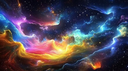 Wall Mural - a beautiful abstract background with colorful waves and stars in the sky, creating an enchanting atm