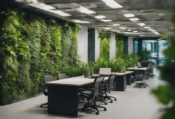 Canvas Print - Green living wall with perennial plants in modern office Urban gardening landscaping interior design