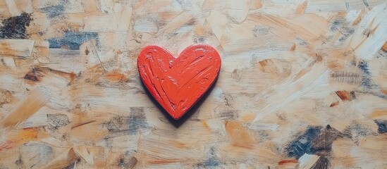 Wall Mural - Red heart decoration on rustic wooden background symbolizing love and affection for Valentine's Day celebration.