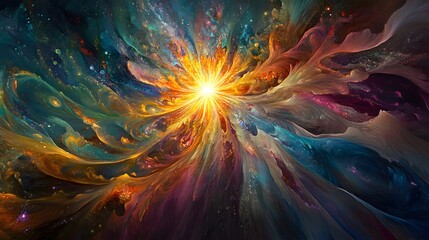 Wall Mural - celestial explosion of colorful light cosmic space digital art abstract universe dynamic perspective