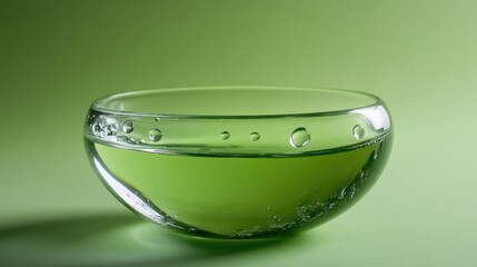 Poster - Water Droplets on Transparent Bowl Against Soft Green Background