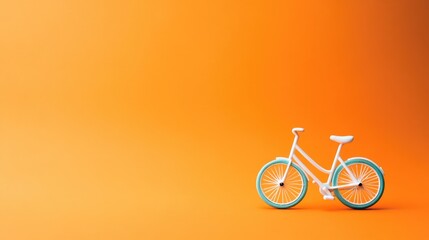 Aufkleber - Miniature white bicycle on vibrant orange background showcasing business and creativity concepts with ample copy space