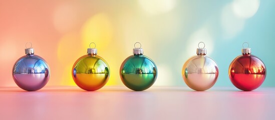 Poster - Colorful vintage glass Christmas ornaments arranged in a studio setting showcasing a vibrant rainbow of hues and festive spirit