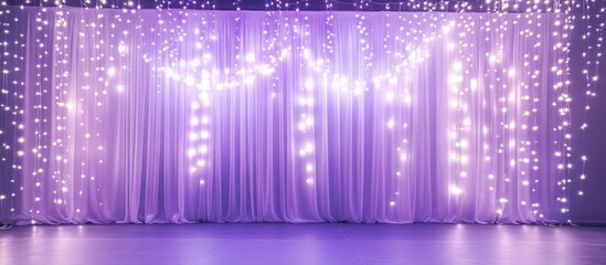 Aufkleber - Elegant white and purple bokeh lights creating a dreamy backdrop for events or photography with soft flowing curtains and ambient glow.