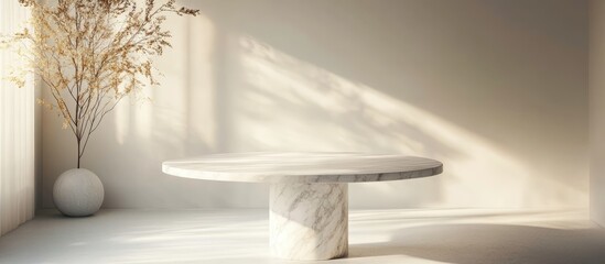 Leinwandbilder - Elegant white marble table with smooth finish and subtle texture perfect for food presentations and modern interior photography.