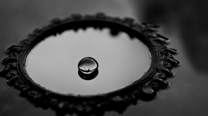 Fototapete - Water droplets reflecting light on a vintage mirror creating a serene and artistic monochrome composition