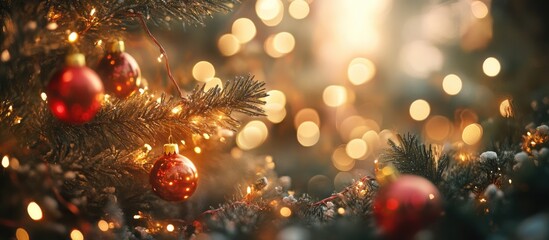 Aufkleber - Warm festive bokeh background with sparkling holiday lights and ornaments creating a magical Christmas atmosphere.