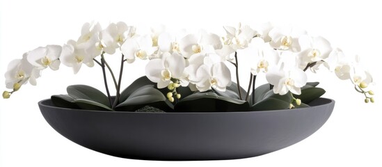 Poster - Elegant white orchids in a sleek black pot ideal for modern home decor creating a stylish floral centerpiece for any setting